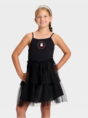Girls Miffy Black Ruffly Tulle Layered Tank Top Dress